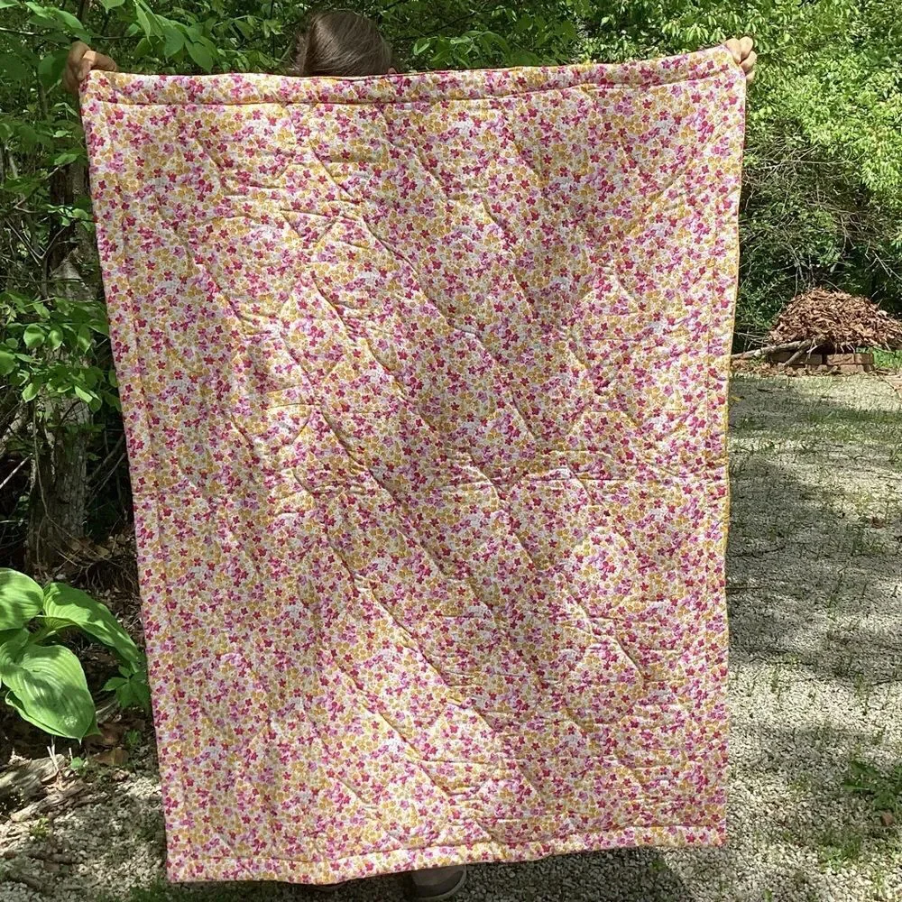 NWT. Hand Crafted Yellow Fields of Flower Liberty of London Fabric Quilt
